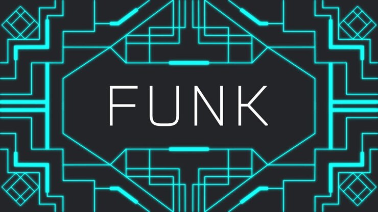 Animation of funk text and shapes on black background
