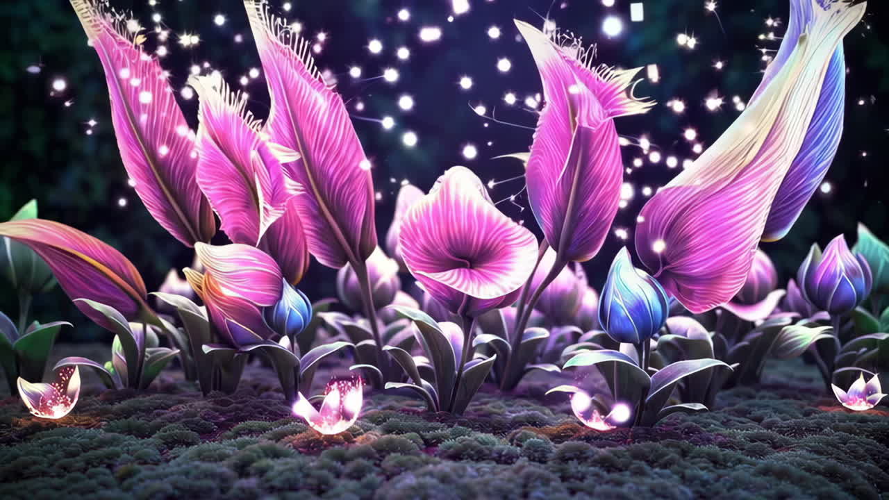 Glowing Fantasy Flowers in a Magical Garden