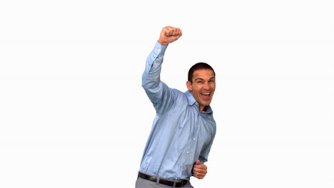 Cheerful-businessman-raising-his-fist-on-white-screen