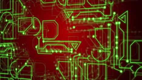 animación de un circuito integrado de neón sobre un fondo rojo