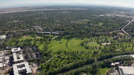 wide aerial shot of the landscaped ann morrison park in boise, idaho