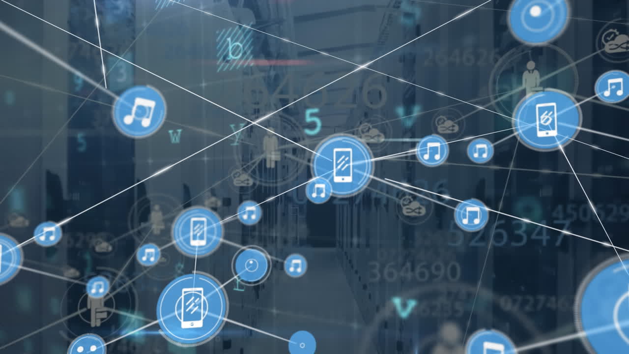animación de redes de conexiones y procesamiento de datos a través de servidores informáticos