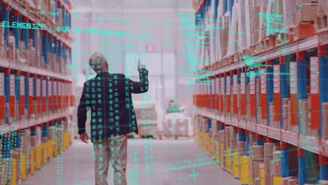 animación del procesamiento de datos sobre el hombre que trabaja en el almacén