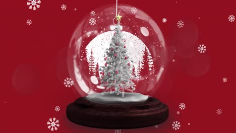 Animation-of-snow-globe-with-christmas-tree-over-snow-falling