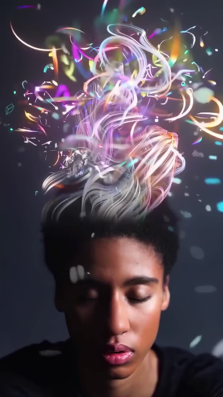 Abstract Colorful Thoughts Emanating from a Young Person's Head