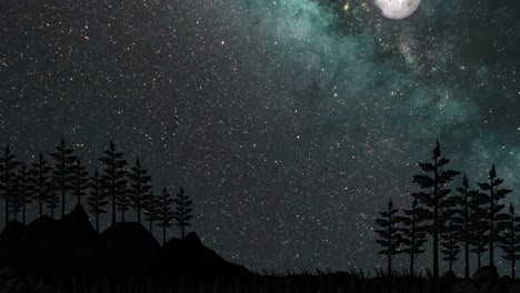 moon ascending amidst stars over a serene forest