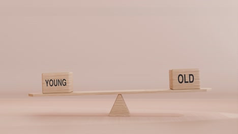 young and old balancing on seesaw