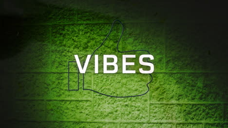 animación de un ícono similar con texto de vibraciones en fondo verde