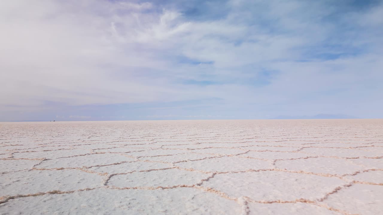 Largest Salt Flat Landscape Of Salar de Uyuni On Altiplano of Bolivia In South America. Aerial Drone Shot