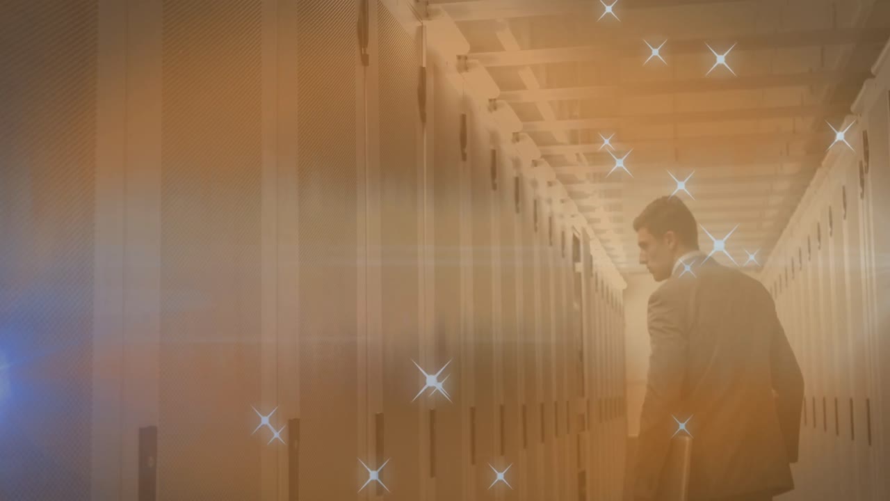 서버 에 있는 백인 사업가 위의 별들의 애니메이션