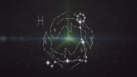 Animation-of-pisces-star-sign-on-clouds-of-smoke-in-background