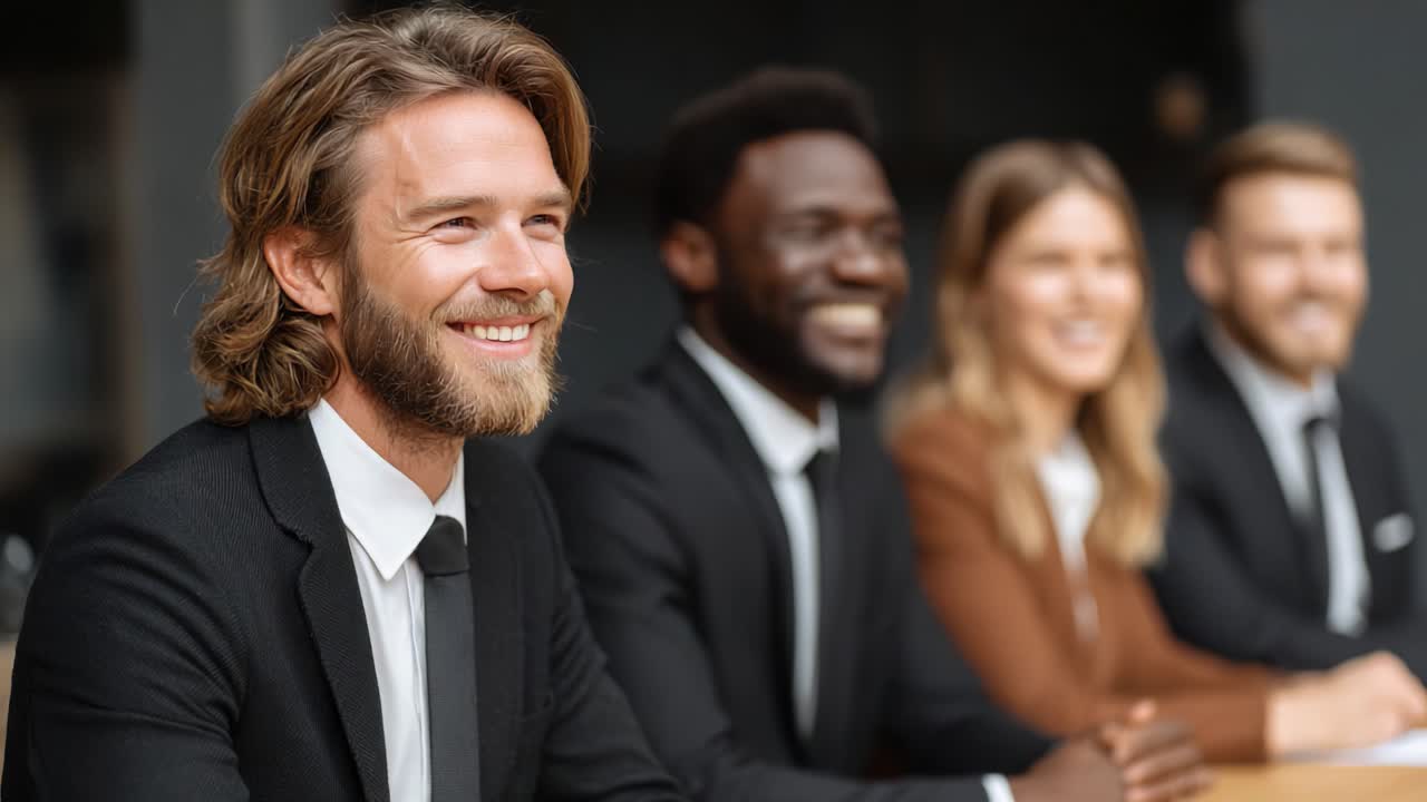 Professionisti Coinvolti che Esprimono Spirito di Squadra in un Contesto Aziendale, Trasmettendo Fiducia e Collaborazione Durante una Riunione o una Discussione di Gruppo Focalizzata sul Successo