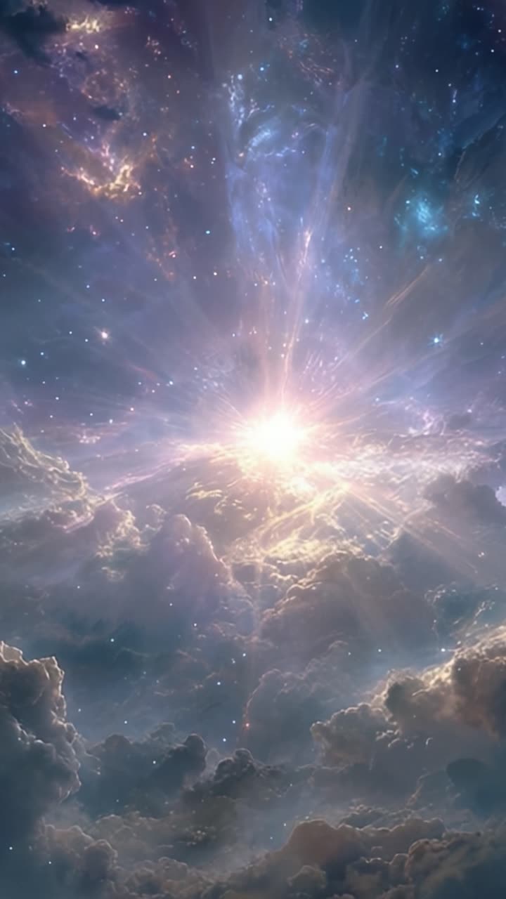 A Captivating Cosmic Scene of Radiant Light Amidst Ethereal Clouds in a Celestial Environment, Showcasing the Beauty of the Universe's Wonders and Mysteries
