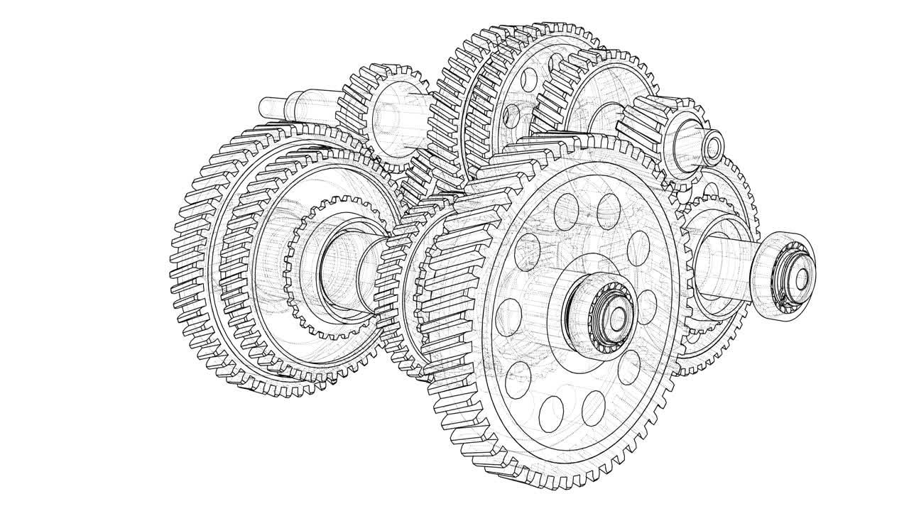 Outline gearbox concept. 3D illustration video