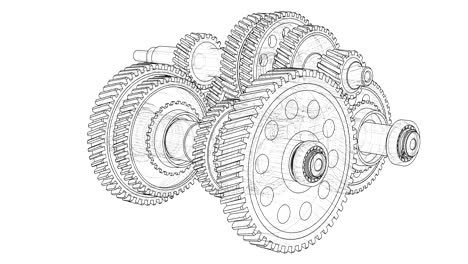 outline gearbox concept. 3d illustration video