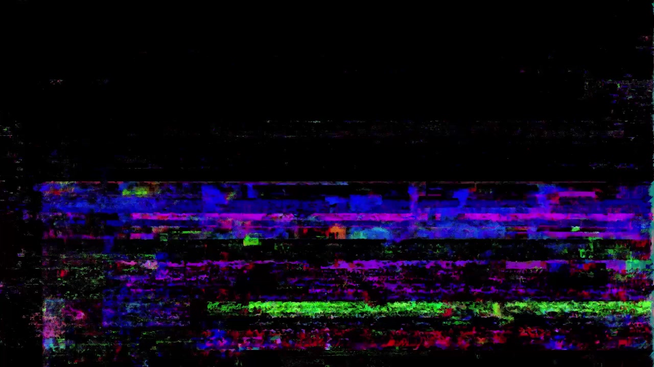 Farverig digital glitch-effekt med flimrende pixels