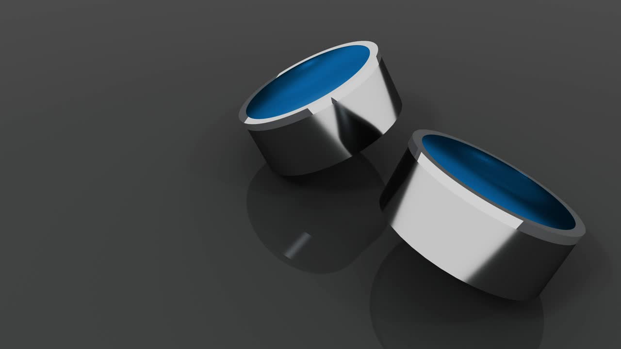 Abstract set of 3d cylinder with  glass reflection surface rotating on dark background. 4k animation looping render footage.