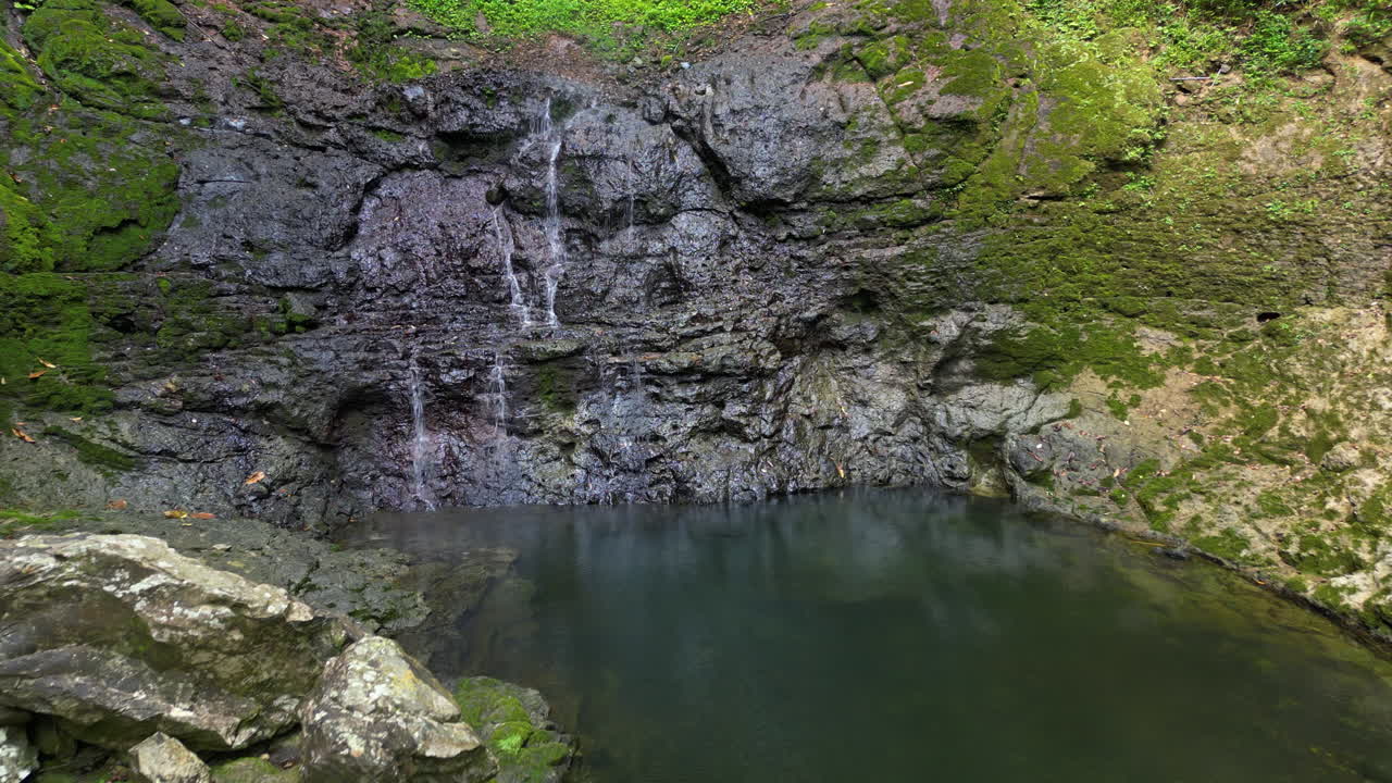 Aerial view toward the O Qué Pipi waterfall, in Principe of Sao Tome, Africa