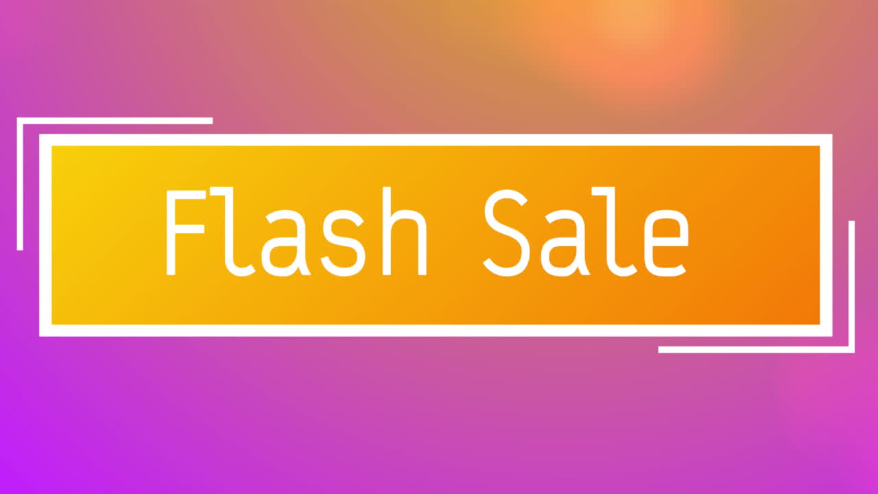Animation of text flash sale on orange banner, on pulsating pink, orange and red background