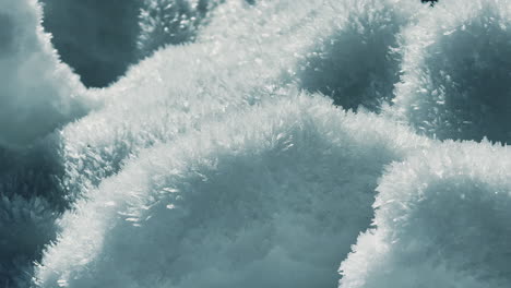 close up of frozen snow crystals