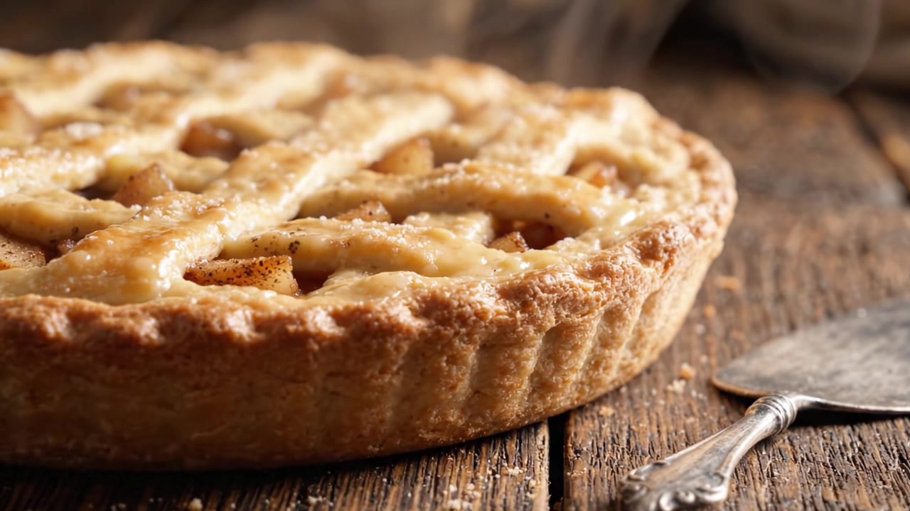 Delicious Homemade Apple Pie with Golden Crust and Lattice Topping, Perfectly Baked and Ready to Serve on a Rustic Wooden Table Delighting the Senses