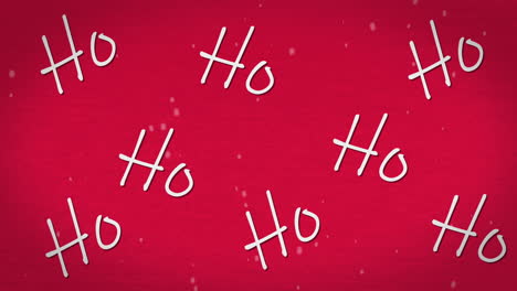 multiple ho text and snow falling against red background