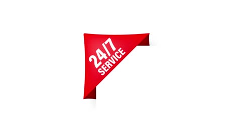 24 hours a day and 7 days a week icon, red ribbon isolated on white background. motion graphics.