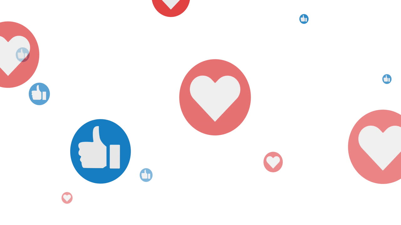 animación de iconos de redes sociales como y amor en fondo blanco