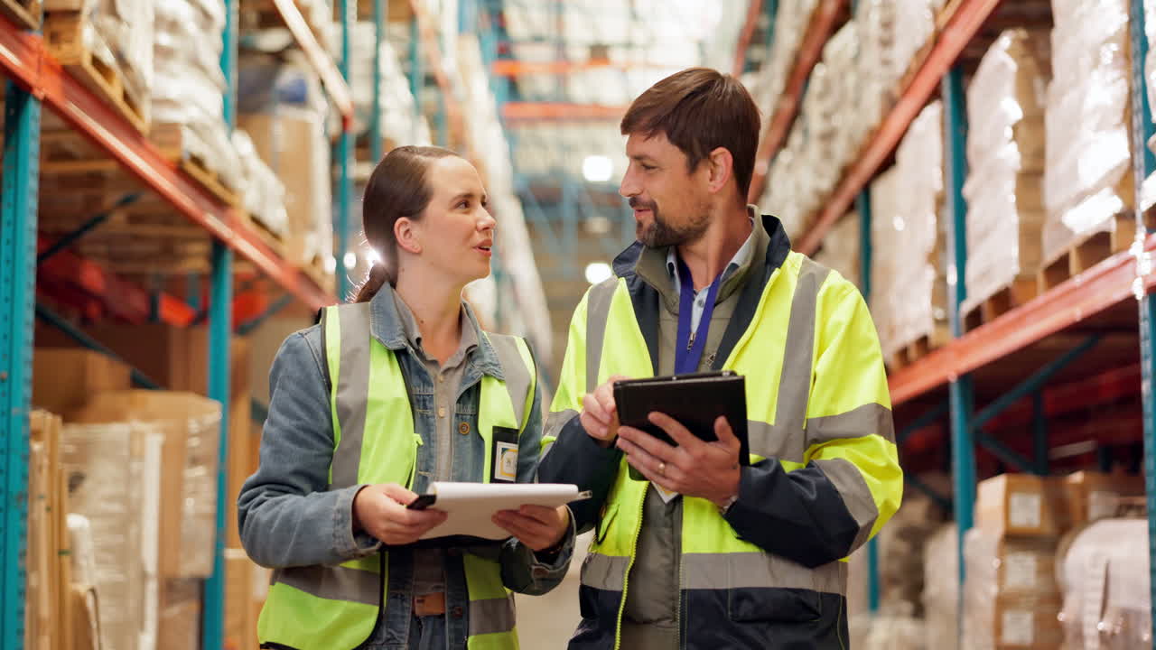 trabajadores del almacén inspeccionando el inventario
