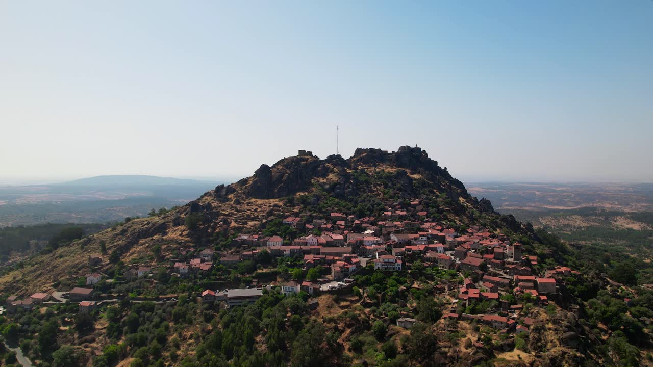 Drone shot vilage of Monsanto in Portugal