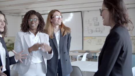 content businesswomen celebrating success