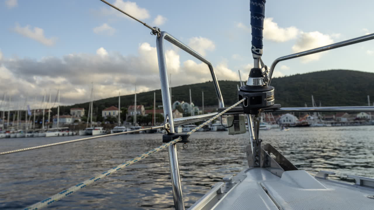 Timelapse from the front of a yacht in a port in lefkada, greece