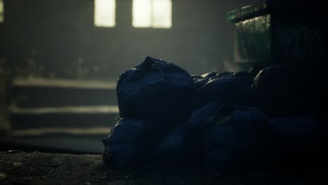 garbage bags at city street an night