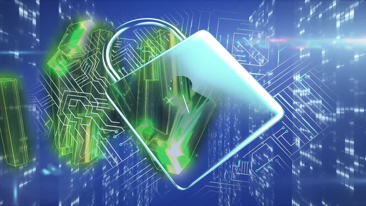 파란색 배경에 움직이는 모양과  ⁇ 락의 애니메이션