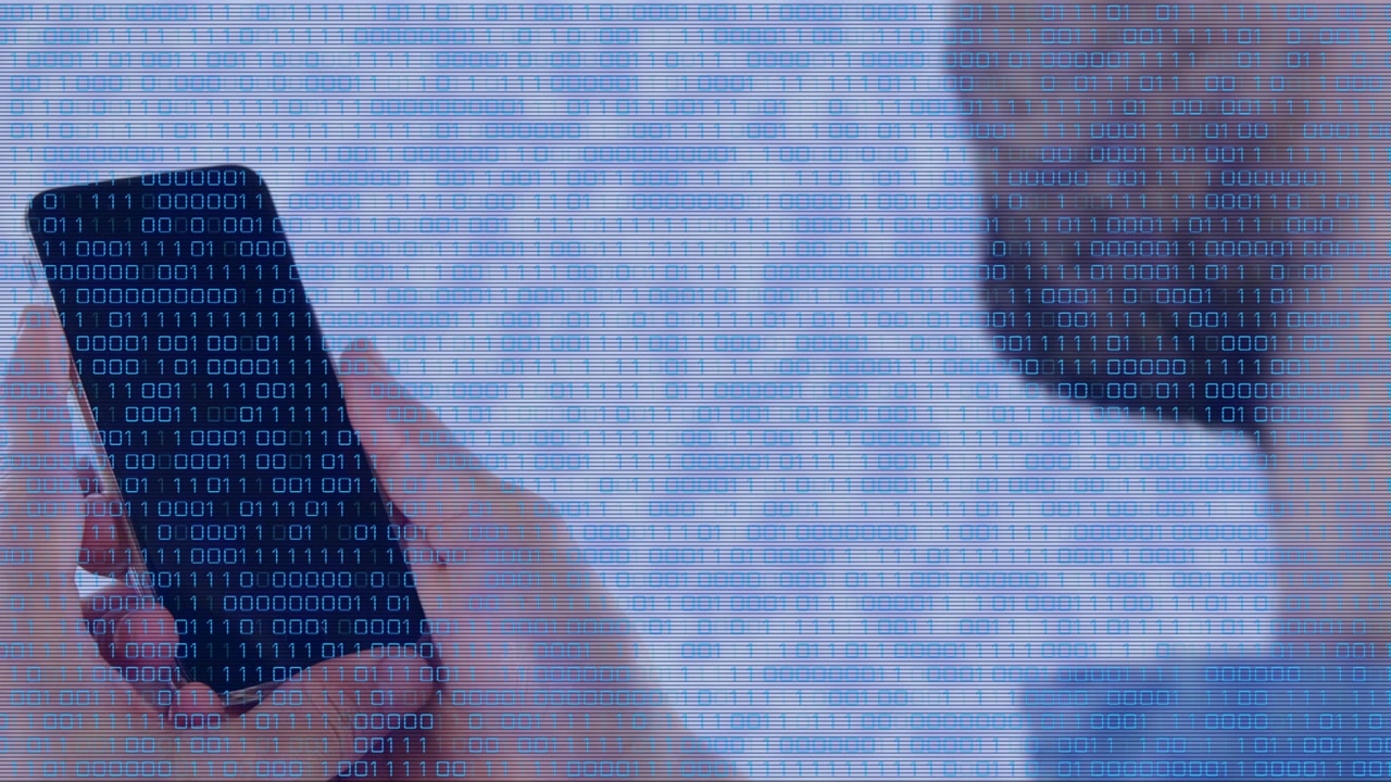 Animation of data processing over caucasian businessman using smartphone