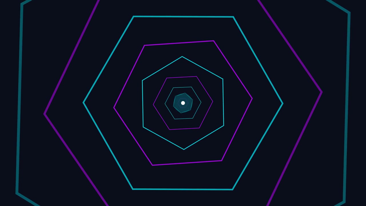 Abstract Tunnel of Glowing Neon Hexagons