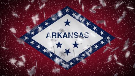 bandera de arkansas caída de nieve, año nuevo y fondo de navidad, bucle