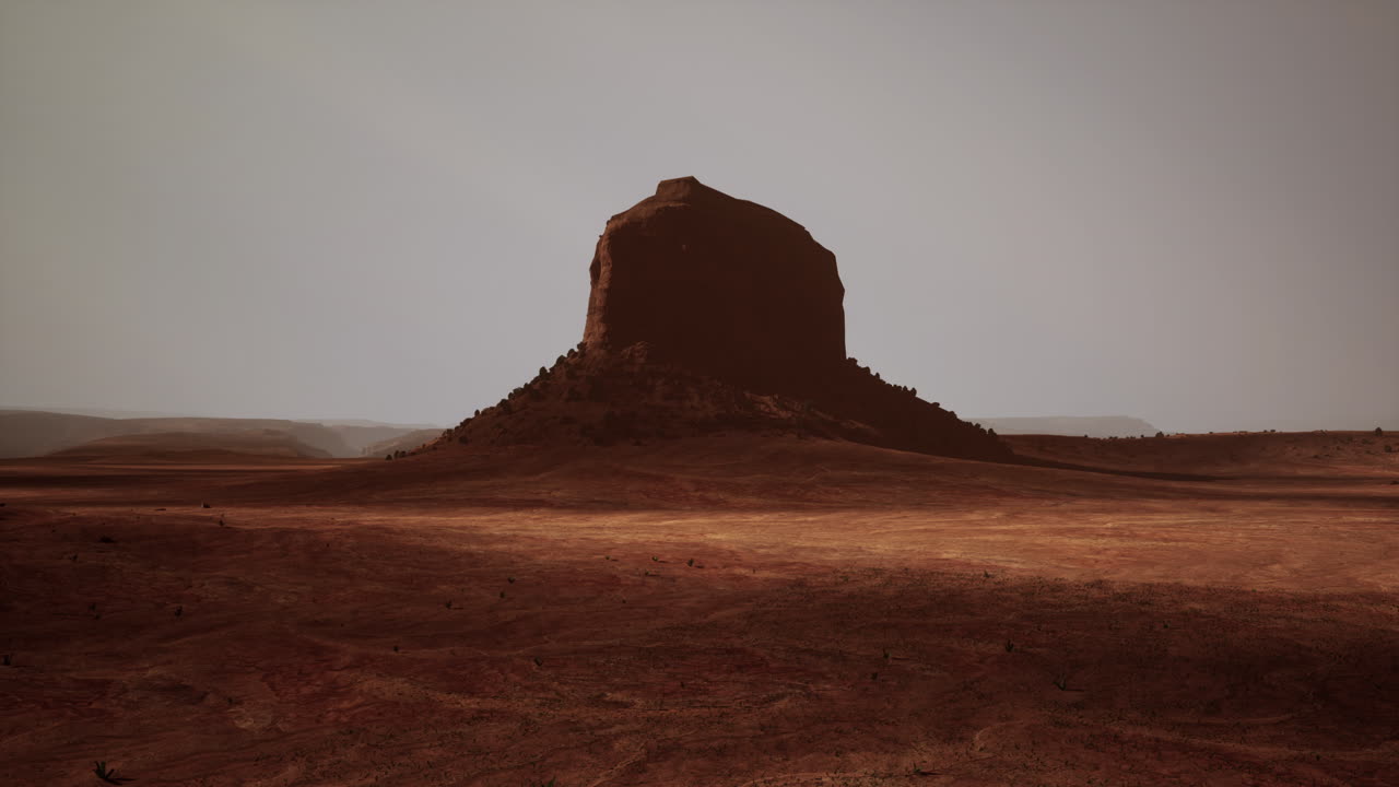 Una solitaria formazione rocciosa si erge imponente nel deserto