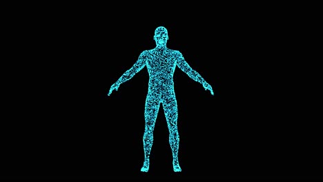 3d male body hologram on a-pose 3d animation, camera zoom in