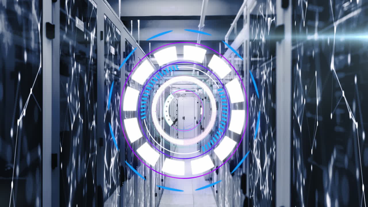 컴퓨터 서버를 통해 범위 스캐닝과 데이터 처리의 애니메이션