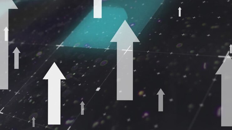 Animation of white arrows pointing up over markers and grid on black background