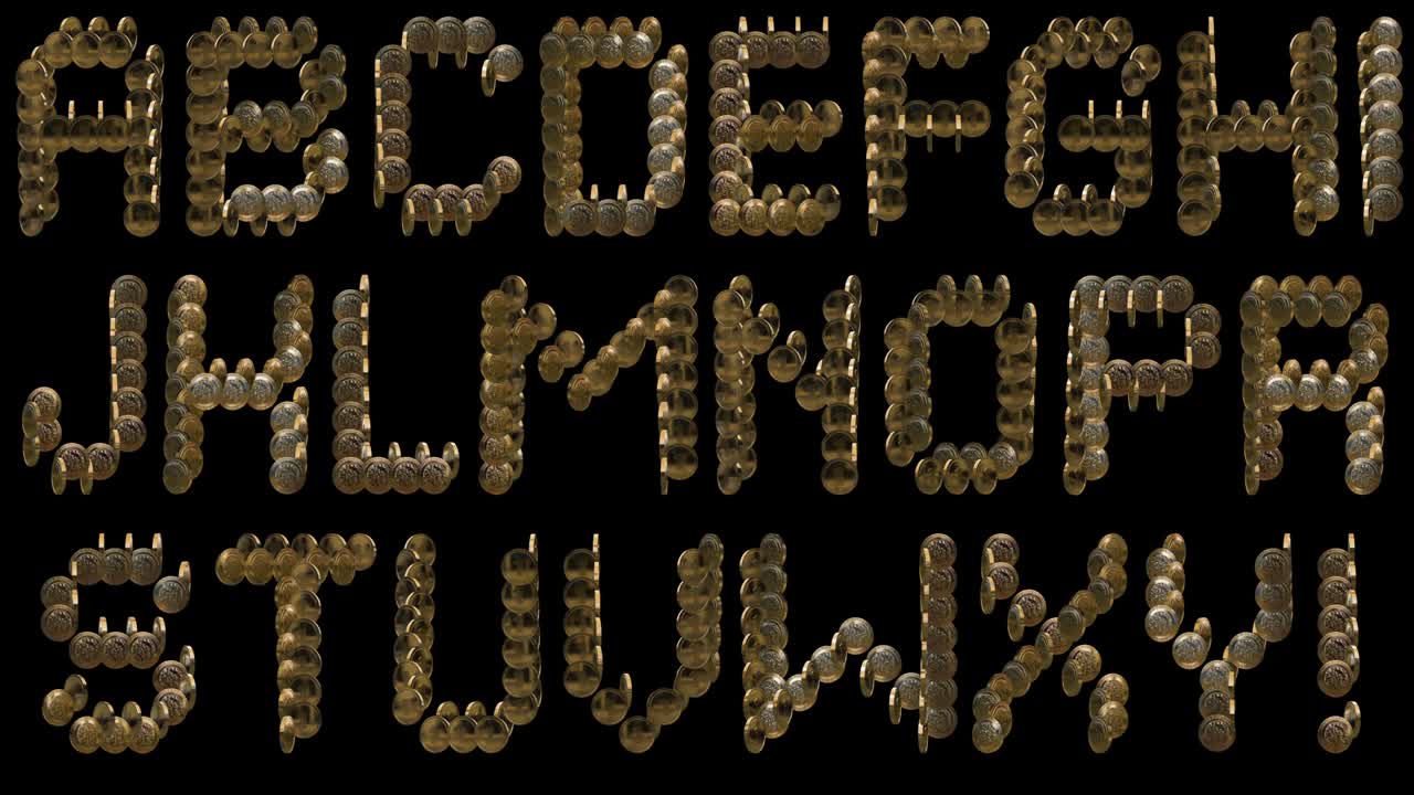 반이는 금 동전, 글자, 애니메이션 알파, 단어와 문장을 구성하는 세트, 알파 채널, 루프