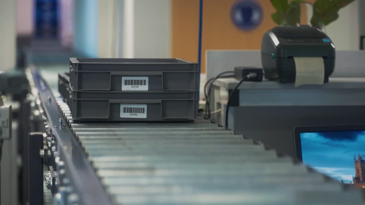 cajas que rodan sobre una cinta transportadora