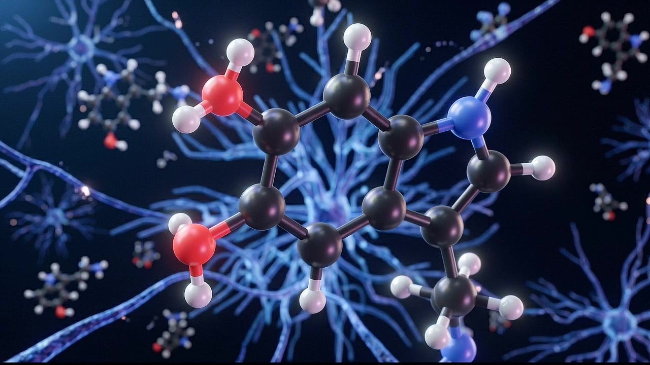 Connessioni neurali microscopiche e atomi in uno spazio blu profondo