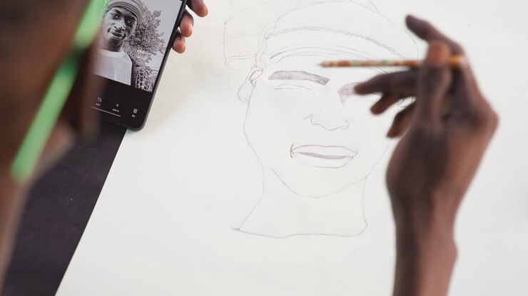 Artist finishes portrait. Painter completes artwork successfully. Creator finalizes painting showing joy and pride. Artist concludes portrait reflecting satisfaction and accomplishment