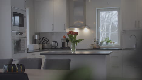 modern scandinavian design of home interior at kitchen, pan