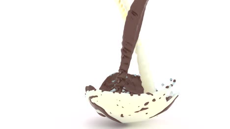 salpicaduras de leche. chocolate, barra de proteínas. corazón de onda. remolino de chocolate. barra de chocolate aislada. flujo de onda 4k