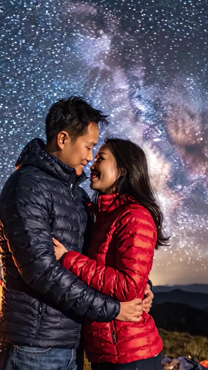 Pasangan Romantis Menatap Bintang di Bawah Bima Sakti: Menangkap Keindahan Tak Terbatas Langit Malam dalam Pelukan Cinta dan Kekaguman
