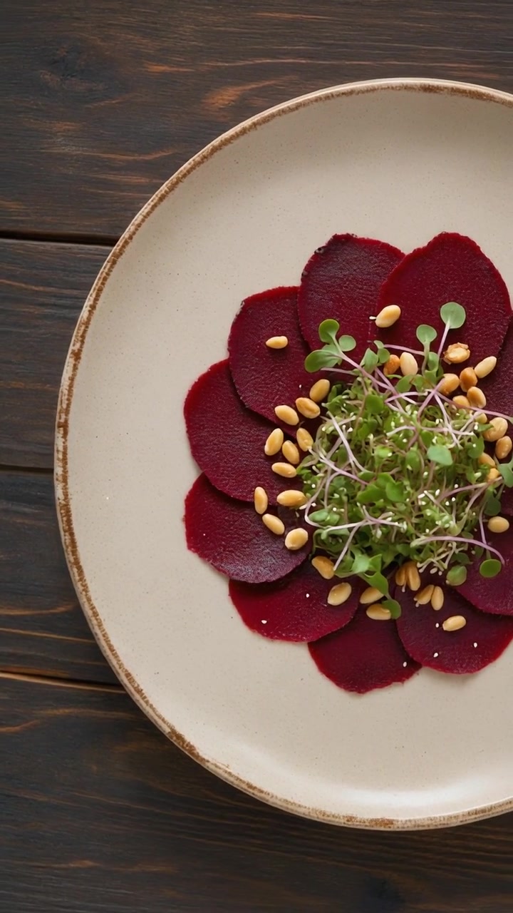Gourmet Beetroot Carpaccio Salad with Pine Nuts and Microgreens