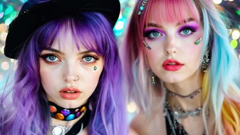 two girls with colorful hair and piercings posing for a picture